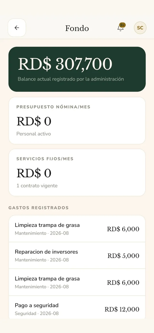 Balance del fondo y gastos de un condominio en Resivia
