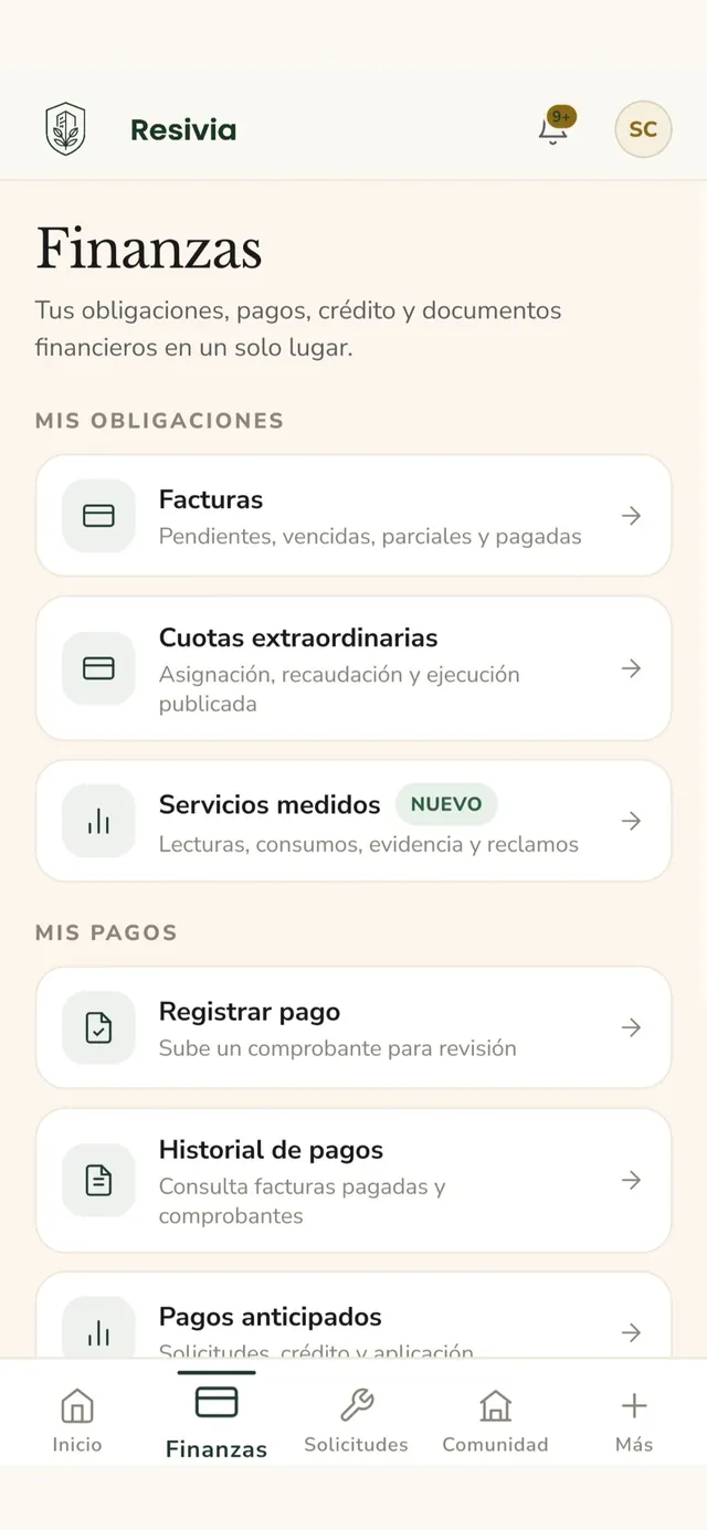 Finanzas y pagos de un residente en Resivia
